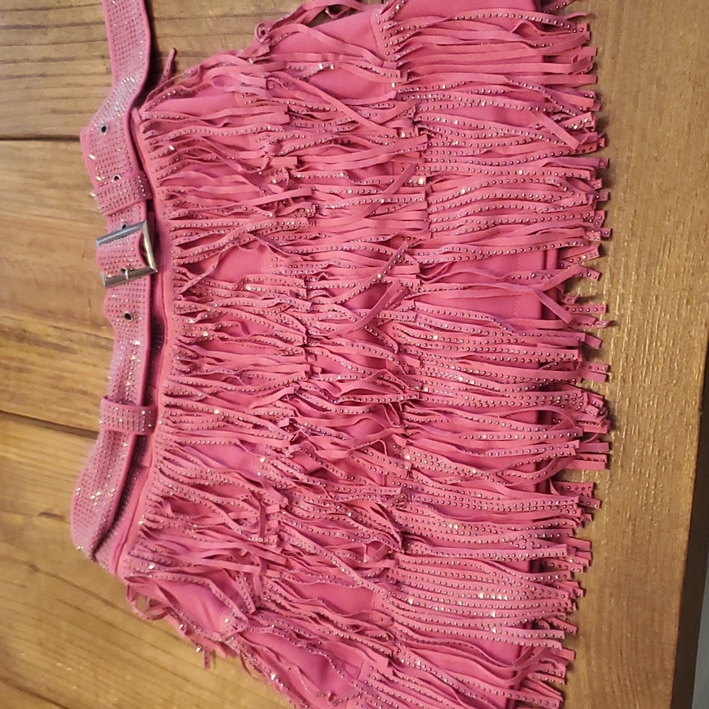 Pink fringe skort